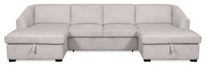 Envy 3-Piece Chenille Fabric Sleeper Sectional with Two Storage Chaises - Fog Grey