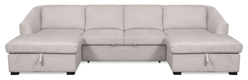 Envy 3-Piece Chenille Fabric Sleeper Sectional with Two Storage Chaises - Fog Grey