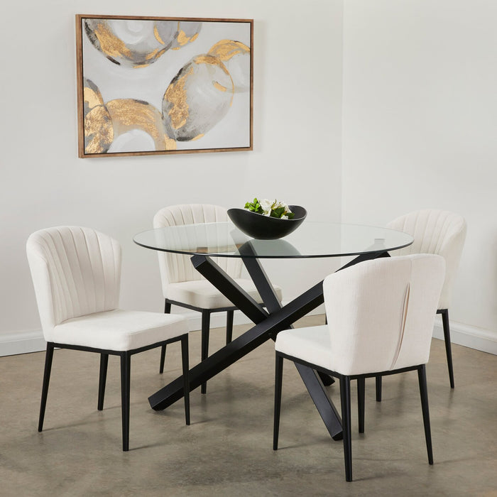 Zoe Dining Table with Glass Top, Metal Geometric Base, 47\"W Round - Black