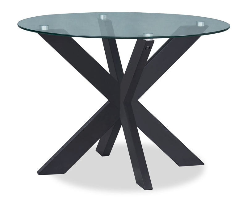 Remi 5pc Dining Set with Table & 4 Spindle-Back Chairs, Glass & Wood, 42\"W Round - Black & White