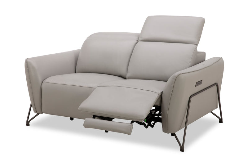 Riviera Top-Grain Genuine Leather Power Reclining Loveseat - Light Grey