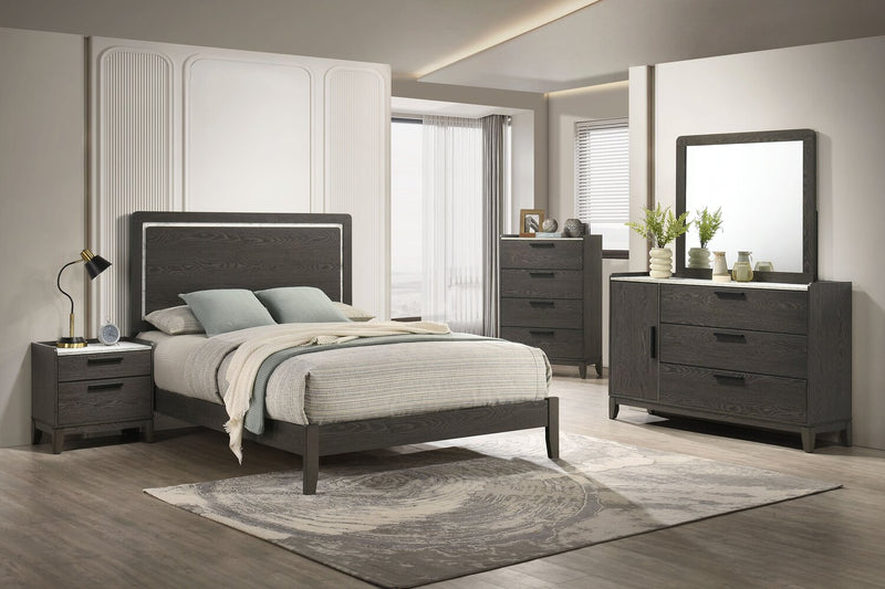 Sable 6pc Bedroom Set with Bed, Dresser, Mirror & Nightstand, Dark Grey - Full Size