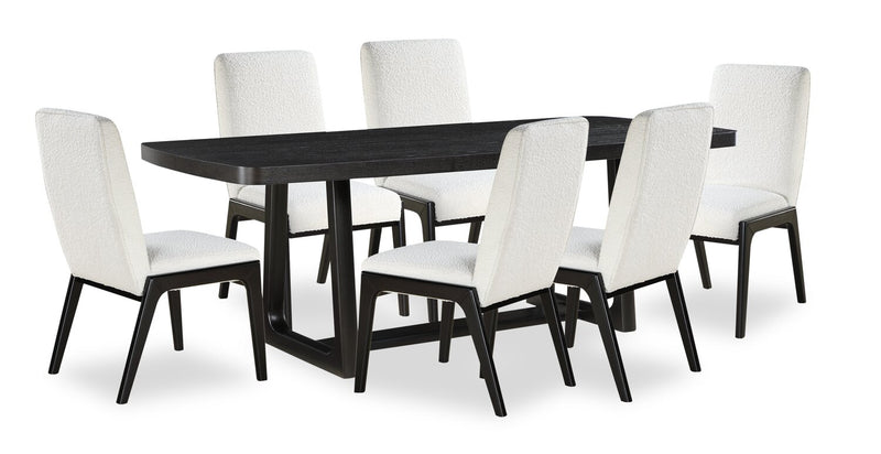 Alma 7pc Dining Set with Table & 6 Chairs, Trestle Base, 86\"W - Charcoal Black & White