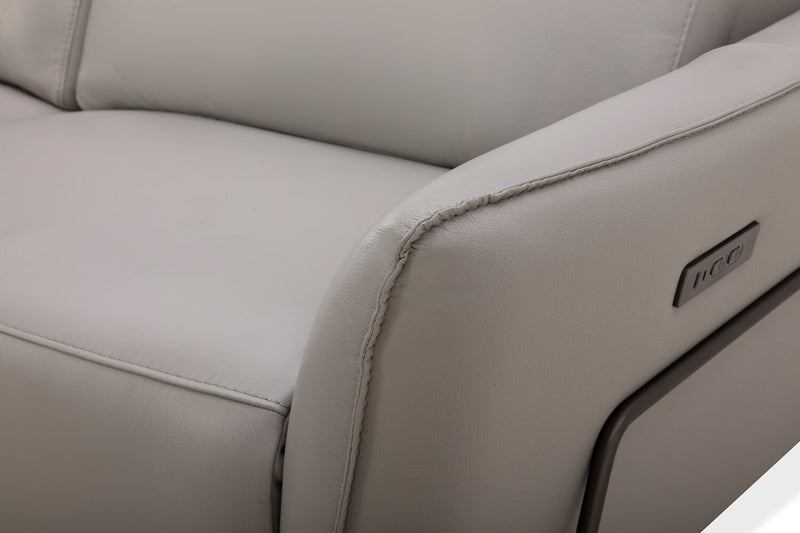 Riviera Top-Grain Genuine Leather Power Reclining Sofa - Light Grey