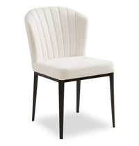 Zoe Dining Chair with Polyester Fabric & Channeled Tufting, Metal - Ivory 