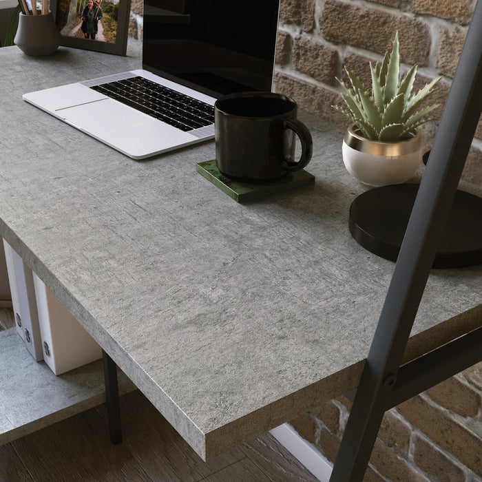 James 43” Office Desk with Hutch and Shelves - Grey