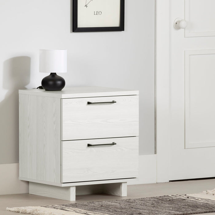 Everley Bedside  2-Drawer Nightstand with USB Port, 19.5\"W - White