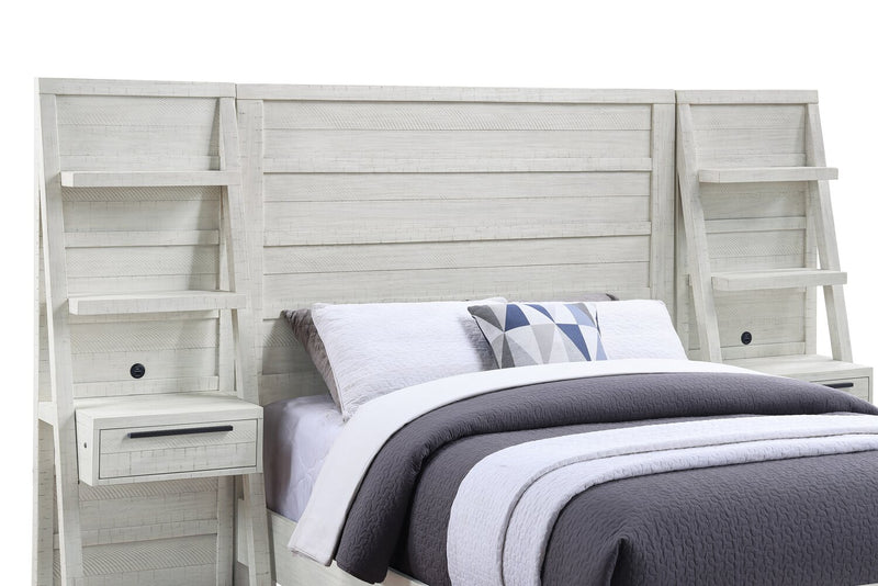 Haven Pier Bed with Headboard, Frame & 2 Piers, USB, LED, White - Queen Size