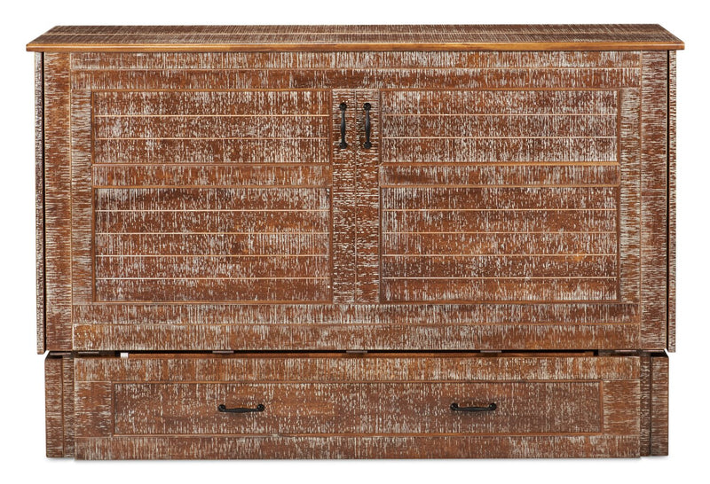 Parker Cabinet Bed with Memory Foam Mattress,  Weathered Brown - Queen Size