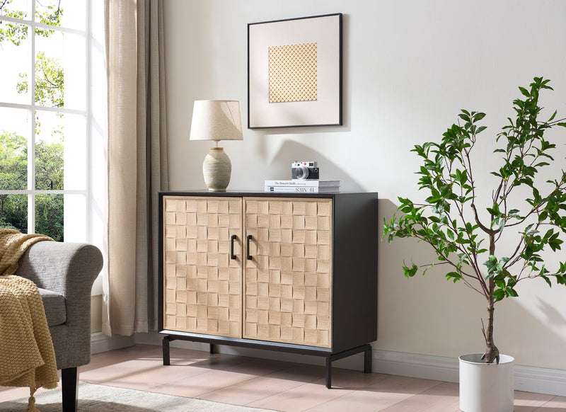 Alenna 36\" 2-Door Accent Cabinet - Black with Weathered White Doors