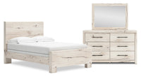 Derekson 5pc Bedroom Set with Panel Bed, Dresser & Mirror, Rustic White - Full Size