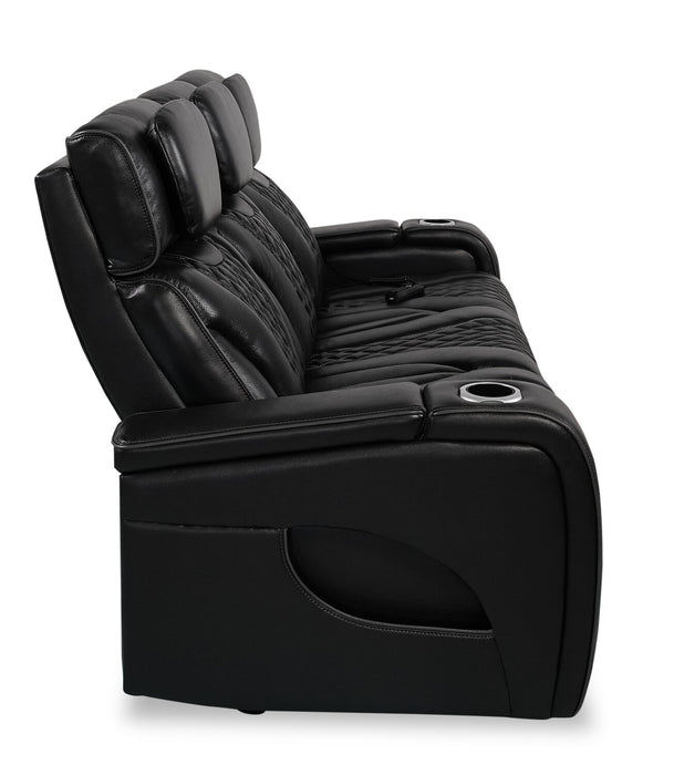 Elite 86\" Genuine Leather Massage Power Reclining Sofa with Power Headrests and Storage Arms - Black