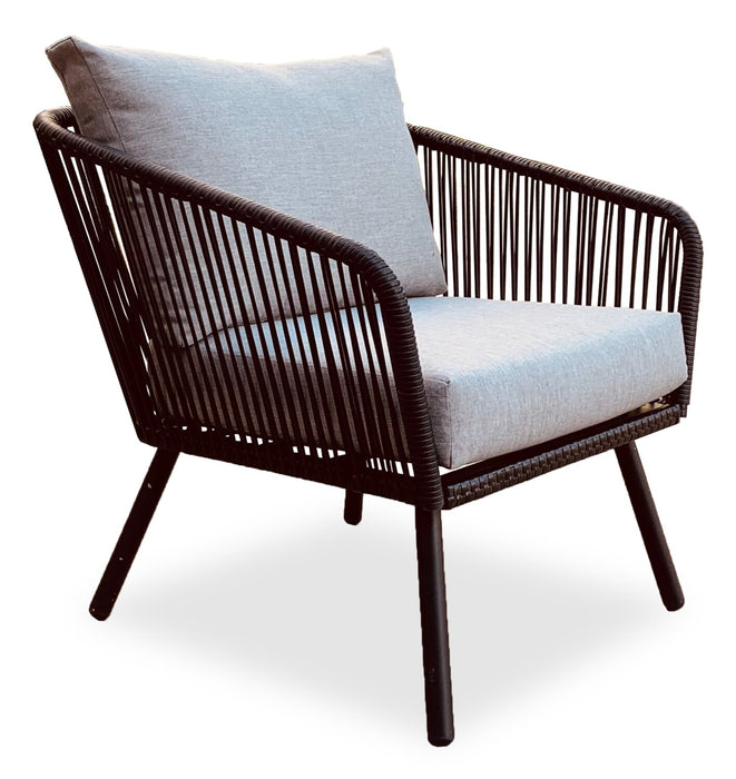 Porto 4-Piece Outdoor Patio Conversation Set with Loveseat, 2 Chairs & Coffee Table - Rope-like Wicker & Metal, UV & Weather Resistant - Black/Grey