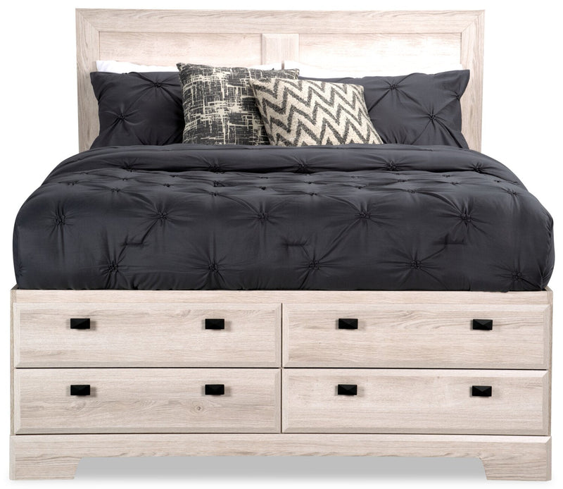 Yorkdale 12-Drawer Platform Bed with Headboard & Storage Frame, Made in Canada, White - Queen Size