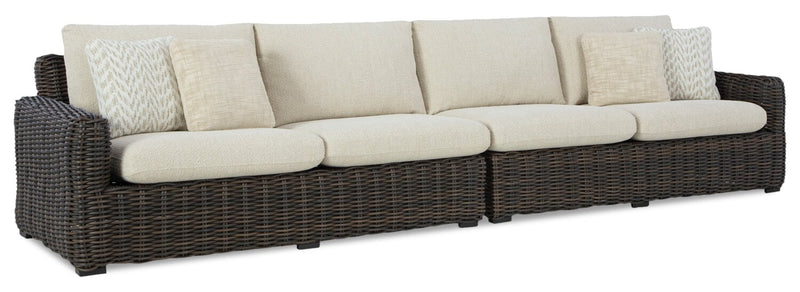 Halifax 2-Piece Outdoor Patio Set with Right & Left Facing Loveseats, UV & Weather Resistant - Beige/Brown