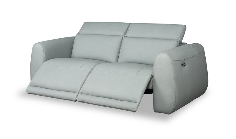 Gianna 76\" Genuine Leather Power Reclining Sofa with Power Headrests and USB Ports - Spa Blue