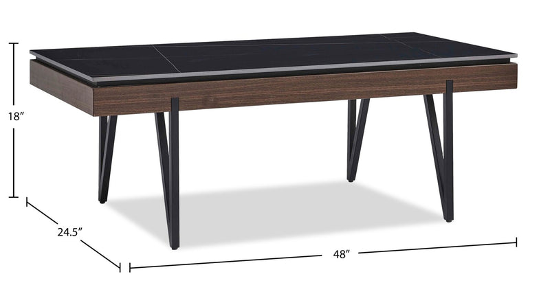 Juno 48\" Modern Coffee Table with Sintered Stone Top - Black