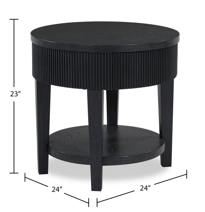 Sanford 24” Contemporary Round Solid Wood End Table with Storage - Black