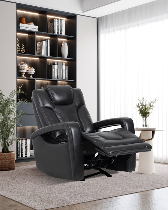 Kenzo 35\" Leather-Look Fabric Power Gliding Reclining Chair with Power Headrest, Footrest and USB Port - Black