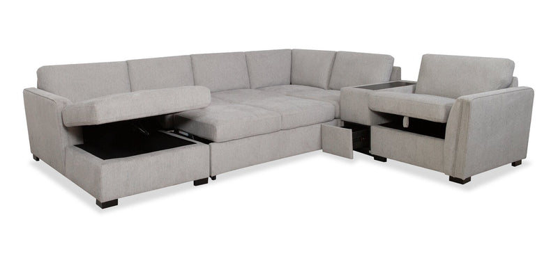 Vault 6-Piece Left-Facing Sectional with Sofa Bed Loveseat, Two Storage Chairs and Storage Chaise - Grey