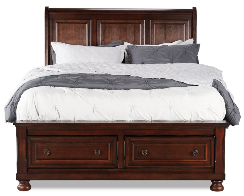 Chelsea Platform Storage Bed with Headboard & Frame, Cherry Brown - Queen Size