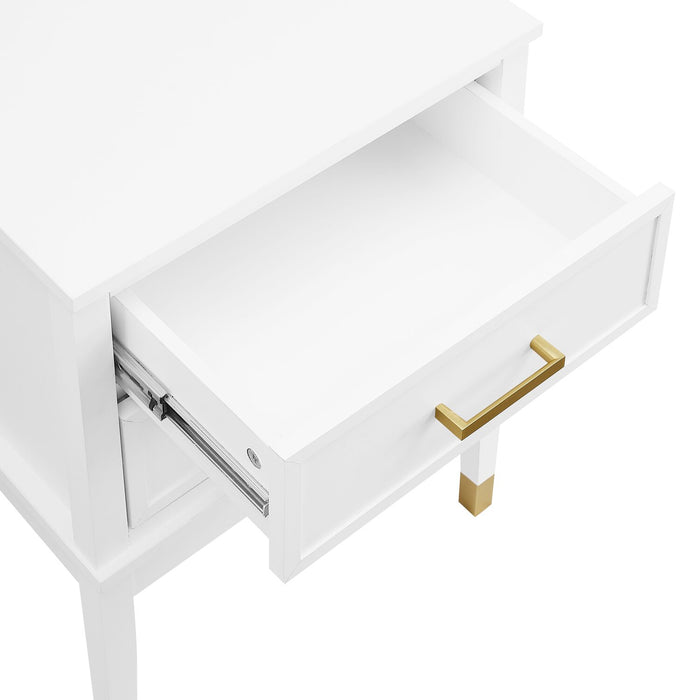 Alia Bedside 2-Drawer Nightstand with Gold Accent, 18\"W x 25.75\"H - White