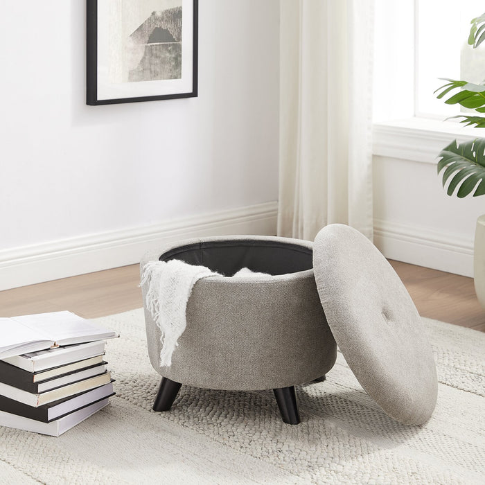 Winnipeg 17.5\" Round Fabric Storage Ottoman - Grey