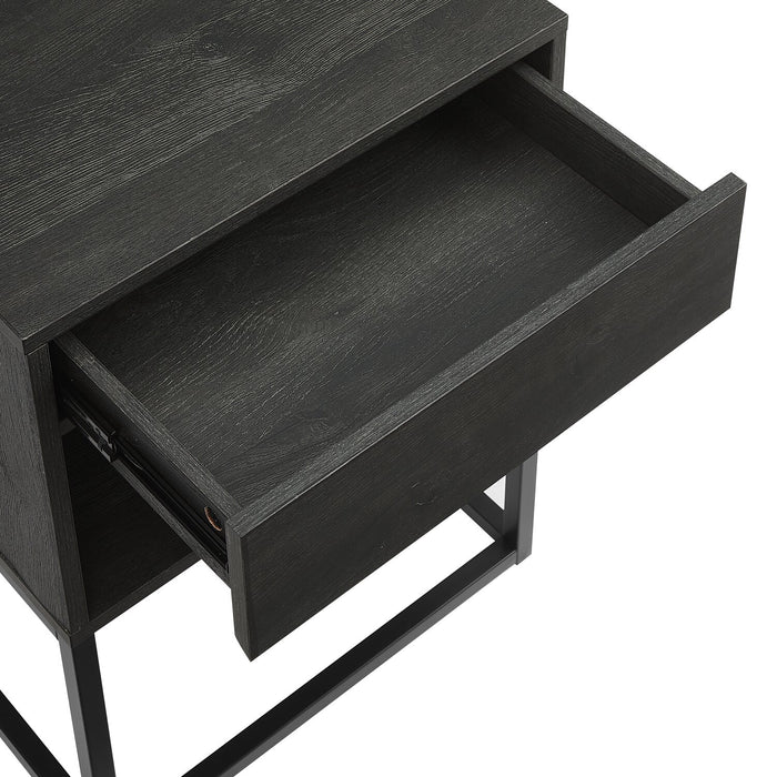 Fynn Bedside 1-Drawer Nightstand with Storage Shelf, 18\"W x 25.75\"H - Brown/Black