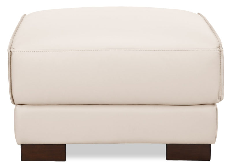 Citadel 28\" Top-Grain Genuine Leather Ottoman with Wood Legs - Frost White