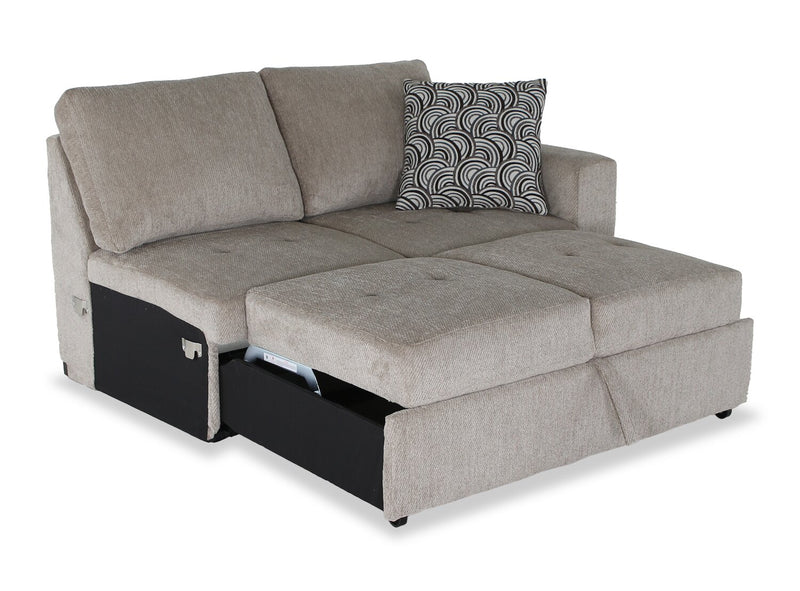 Made in Canada Legend 2-Piece Left-Facing Chenille Fabric Cuddler Sleeper Sectional - Platinum Beige