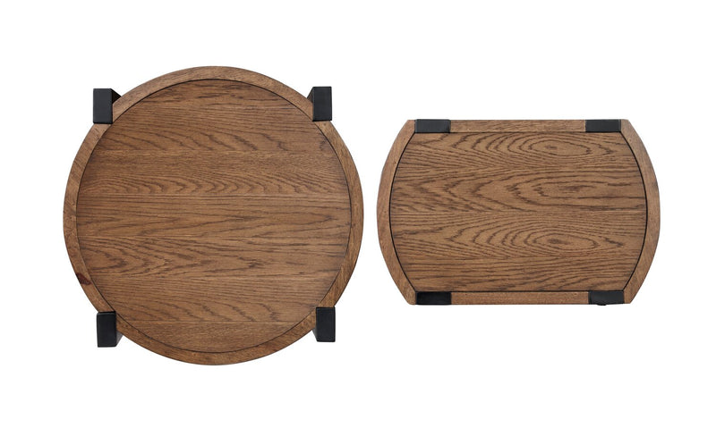 Gordon 22” 2-Piece Round Solid Wood Nesting Accent Table - Brown