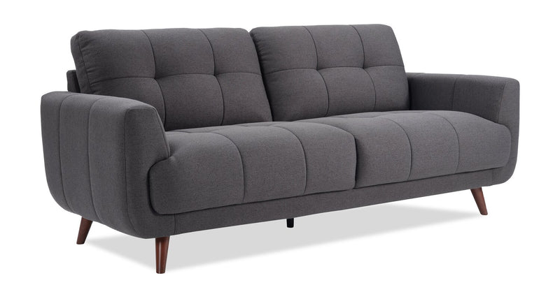 Brook 84\" Fabric Sofa with Tufted Cushions – Charcoal