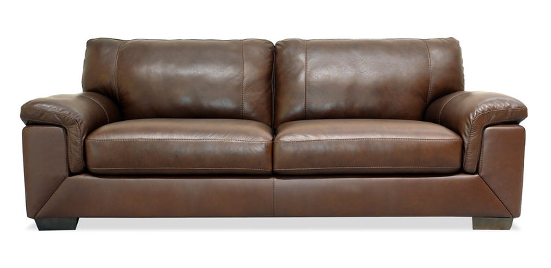 Classico 90\" Genuine Leather Sofa with Wood Legs – Tobacco