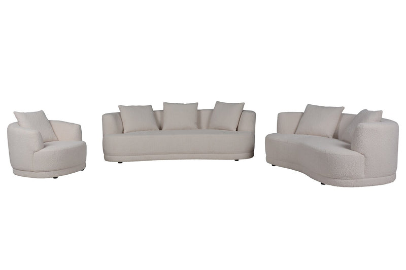 Moon 78\" Fabric Curved Loveseat with Accent Pillows - Wooly Almond White