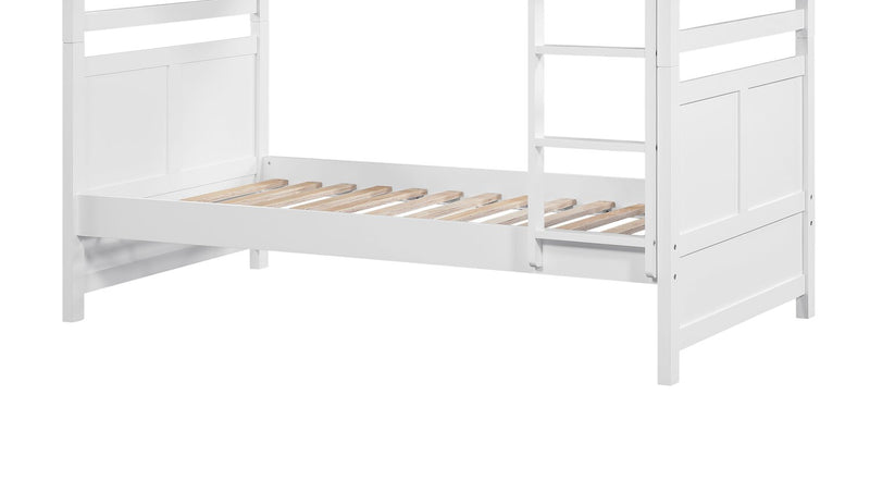 Quinn Bunk Bed with Ladder & Guard Rail for Kids, White - Twin/Twin