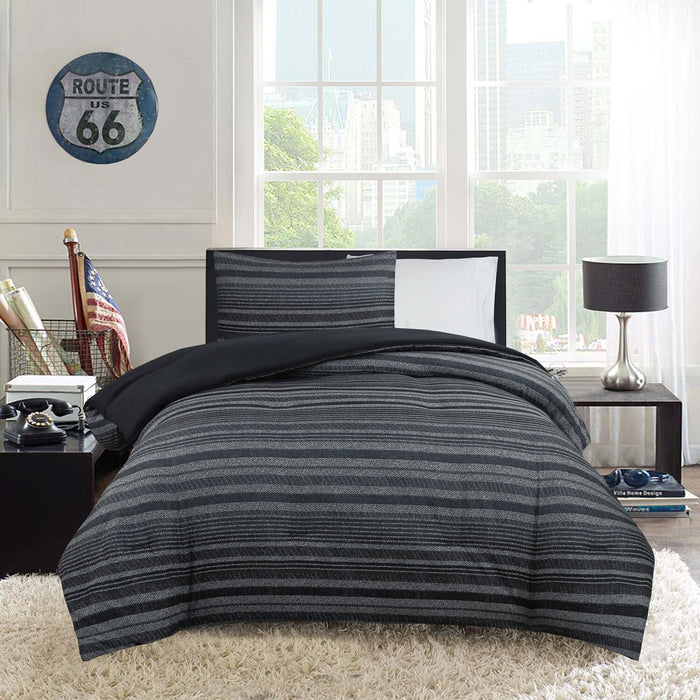 Windsor 2-Piece Twin Comforter Set - Black and Grey