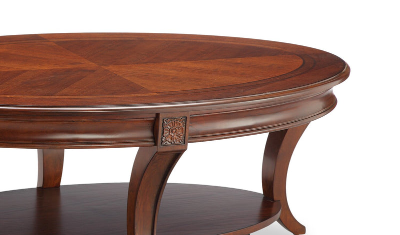 Kerwin 50\" Traditional Oval Coffee Table with Shelf and Casters - Cherry