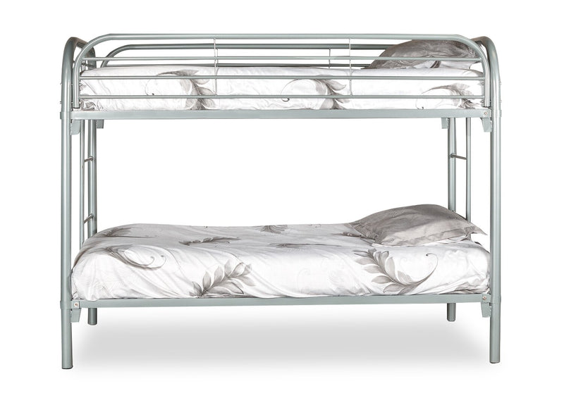 Logan Bunk Bed with Ladders & Guard Rail for Kids, Grey Metal - Twin/Twin