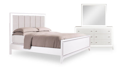 Halo 5pc Bedroom Set with Bed, Dresser & Mirror, LED, Glam, White - Queen Size | Ensemble de chambre à coucher Halo 5 pièces somptueux avec lit, commode, miroir et éclairage à DEL, blanc - format grand lit