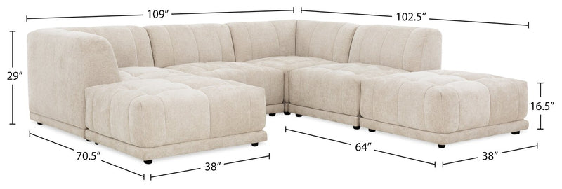 Kort & Co. Oaklyn Modular 6-Piece Fabric Sectional with Ottomans and Tufted Seat Cushions - Beige