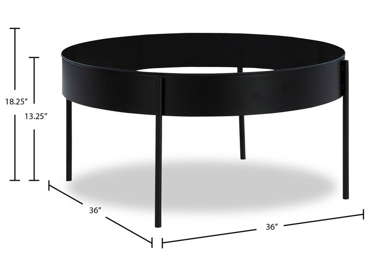 Moira 36” Modern 3-Pack Round Coffee + 2 End Tables - Black