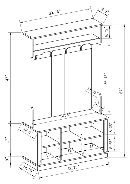 Quinn 39.75\" Hall Tree with Shoe Storage - Matte White