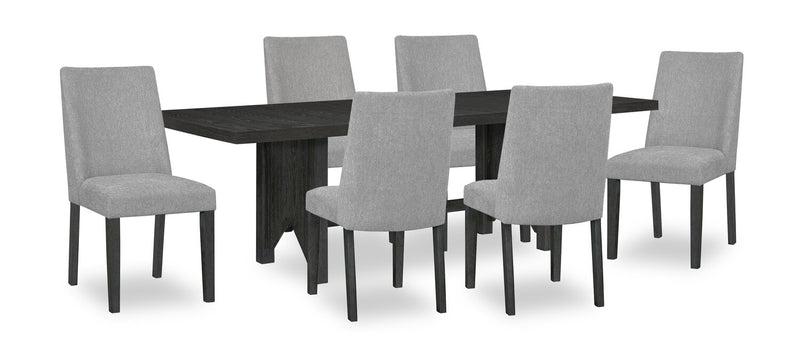 Emery 7pc Dining Set with Table & 6 Chairs, Wood, 72-96\"W Extension - Black & Charcoal