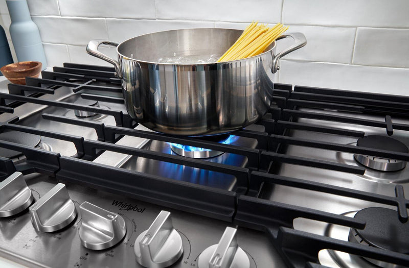 Whirlpool 36\" Gas Cooktop with Fifth Burner and EZ-2-Lift™ Hinged Cast-Iron Grates - WCGK5036PS