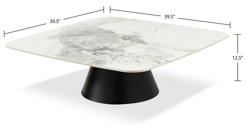 Hazel 39.5” Modern 2-Pack White Sintered Stone Top Coffee + End Table - Black and White