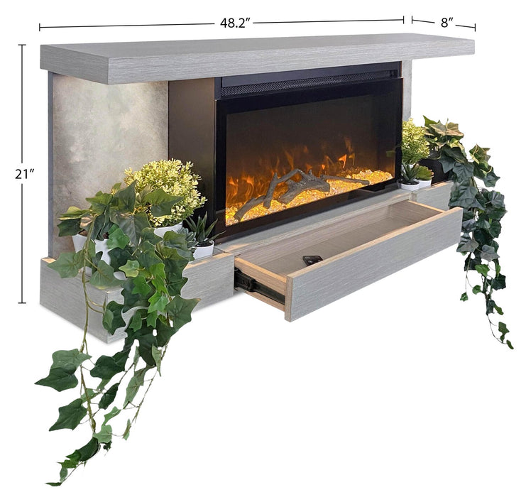 Drift 48\" Electric Fireplace with Wall-mount Mantel – Grey 