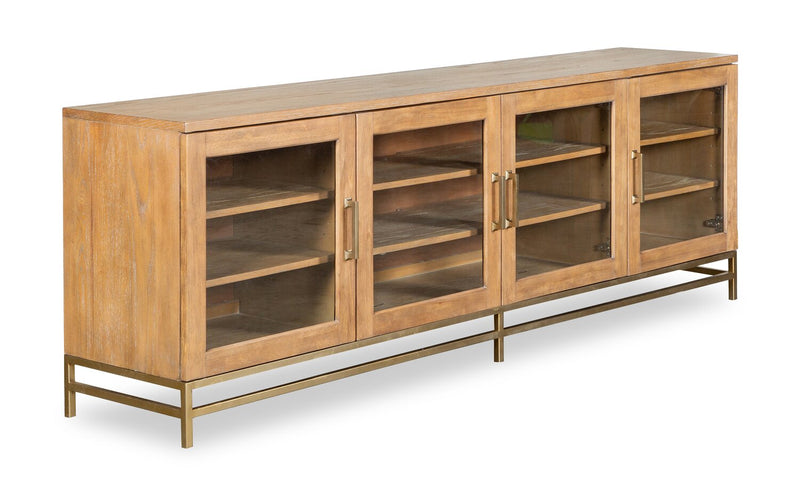 Cresset 84” Modern Solid Wood TV Stand with Storage and Cable Management for TVs up to 90\" - Belgian Wheat