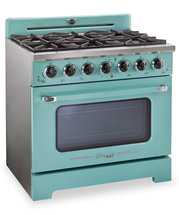 Classic Retro by Unique 36\" 5.2 Cu. Ft. 6-Burner Gas Range with Convection - Ocean Mist Turquoise - UGP-36CR T