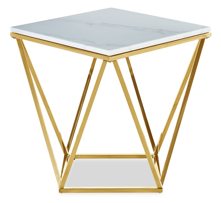 Amanda 21.5\" Modern Square End Table - White Marble Top with Gold Metal Base