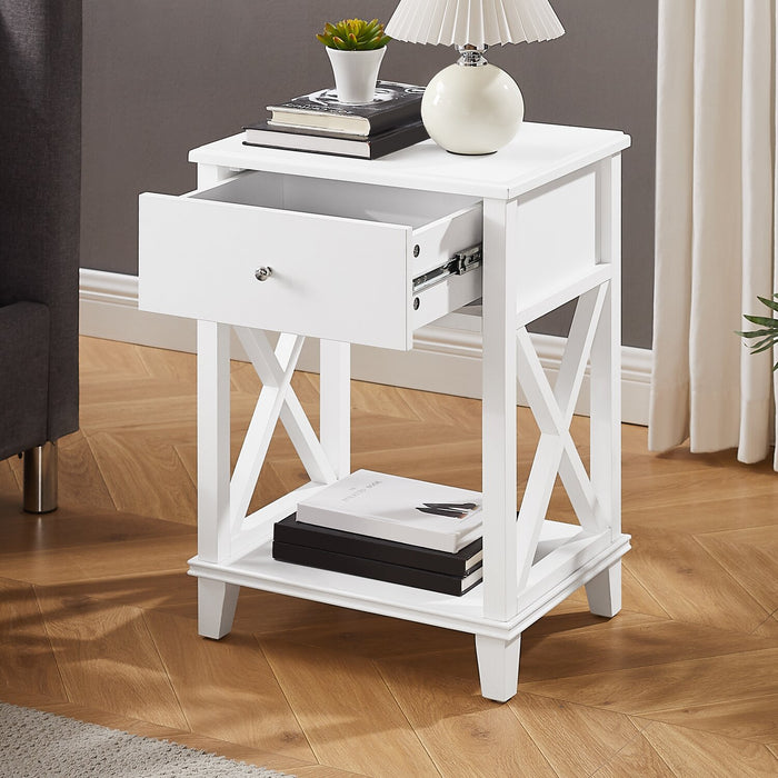 Elle Bedside 1-Drawer Nightstand, 18\"W x 25.75\"H - White